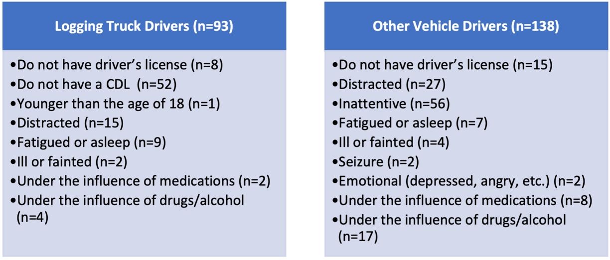 Driver violations (n=231). 