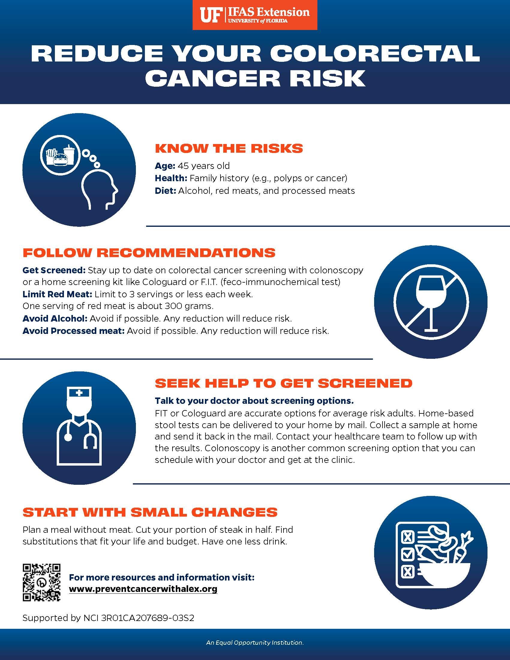 Reduce your colorectal cancer risk info graphic (Page 1).