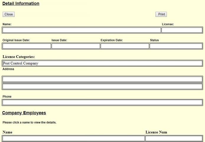 Figure 4. Screenshot of Florida Department of Agriculture and Consumer Services (FDACS) Licensed Pest Control Company Search after clicking on 