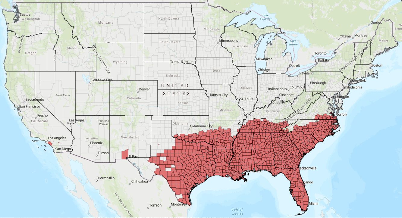 Imported fire ant US quarantine map.