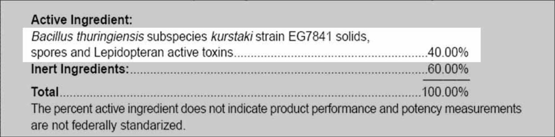 Figure 2. Ingredients statement for a product containing a microbial agent.